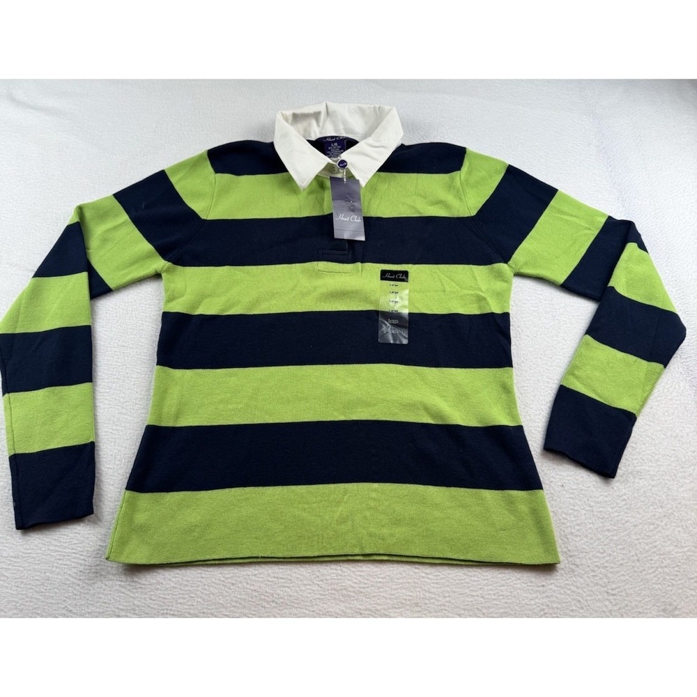 Vintage Hunt Club Rugby Polo Shirt Boys Size L NWT Green Blue